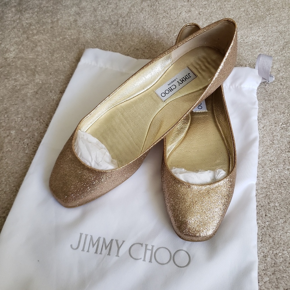 Jimmy Choo Rose Gold Glitter Ballet Flats